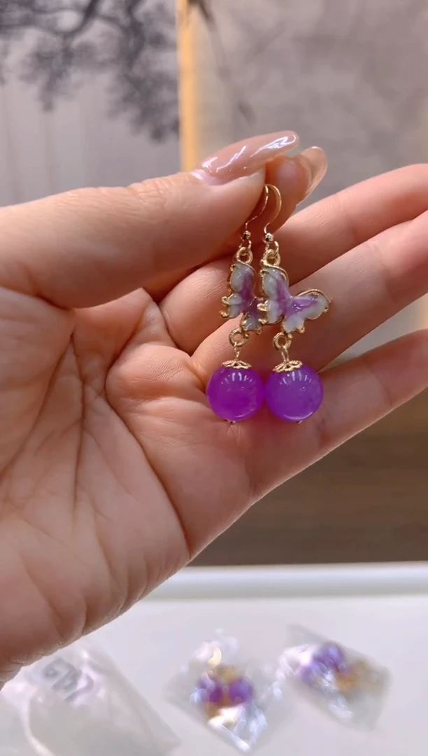 14K金镶嵌翡翠耳饰E737