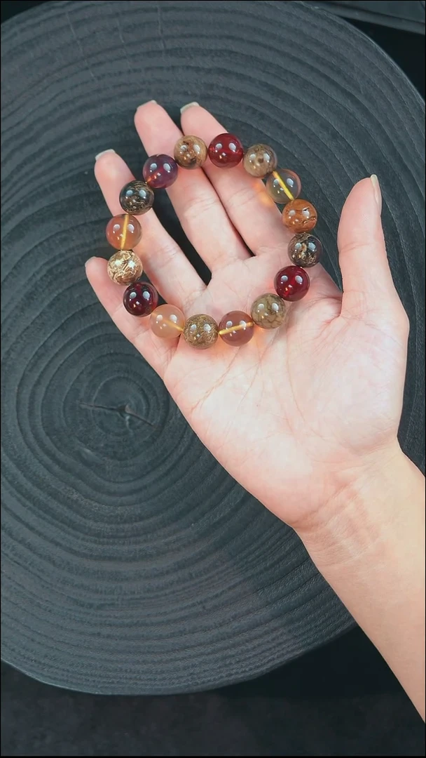 琥珀未镶嵌珠宝奇石12mm多宝蓝珀手串