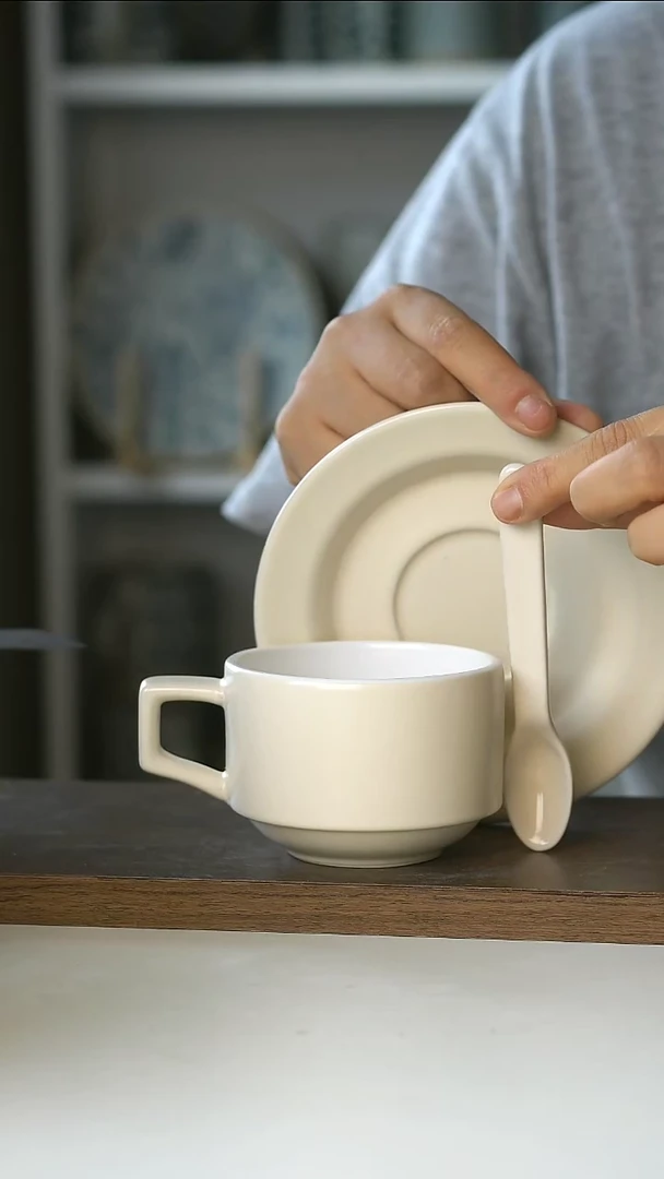 陶瓷微瑕莫兰迪雾面奶黄咖啡杯200@4-2@