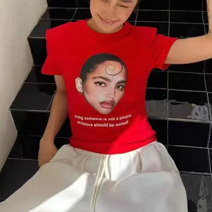 NICE圈圈、美式人像印花复古短袖辣妹T恤A9150