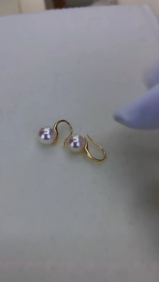 18K金镶嵌DA海水珍珠 GD014 7-8 天女耳钩