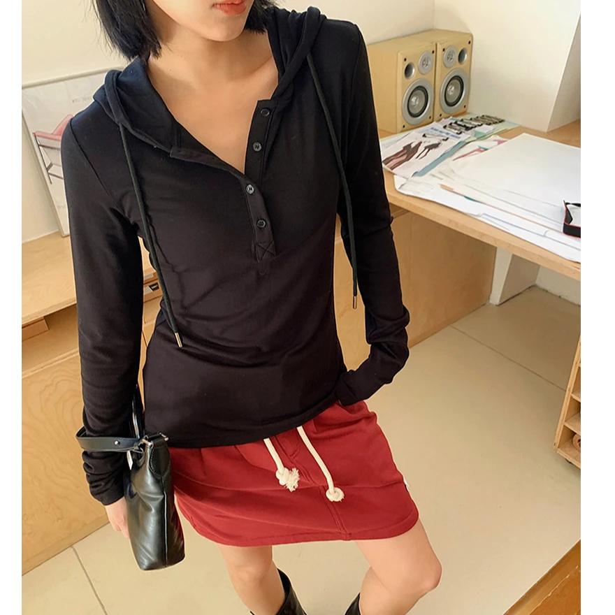 宝丫轻奢  T女式时髦休闲修身显瘦长袖T恤连帽套头衫上衣K2953