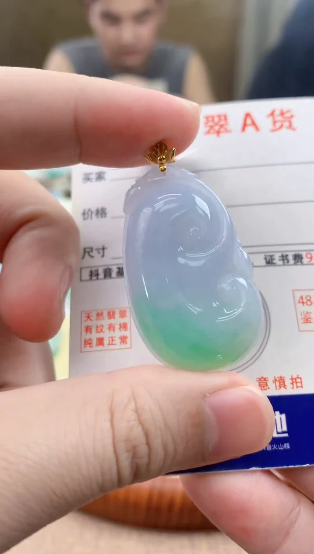 颈饰18K金镶嵌翡翠天然A货翡翠挂件