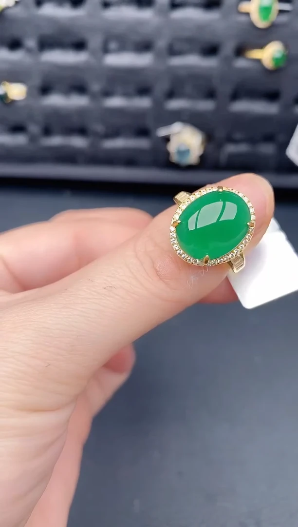 银S925镶嵌戒指翡翠天然a货翡翠135