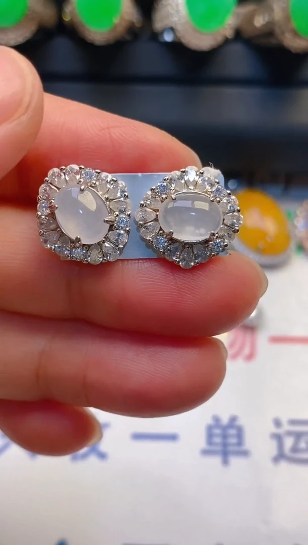 【闪购商品】翡翠耳饰银S925镶嵌天然A货翡翠1