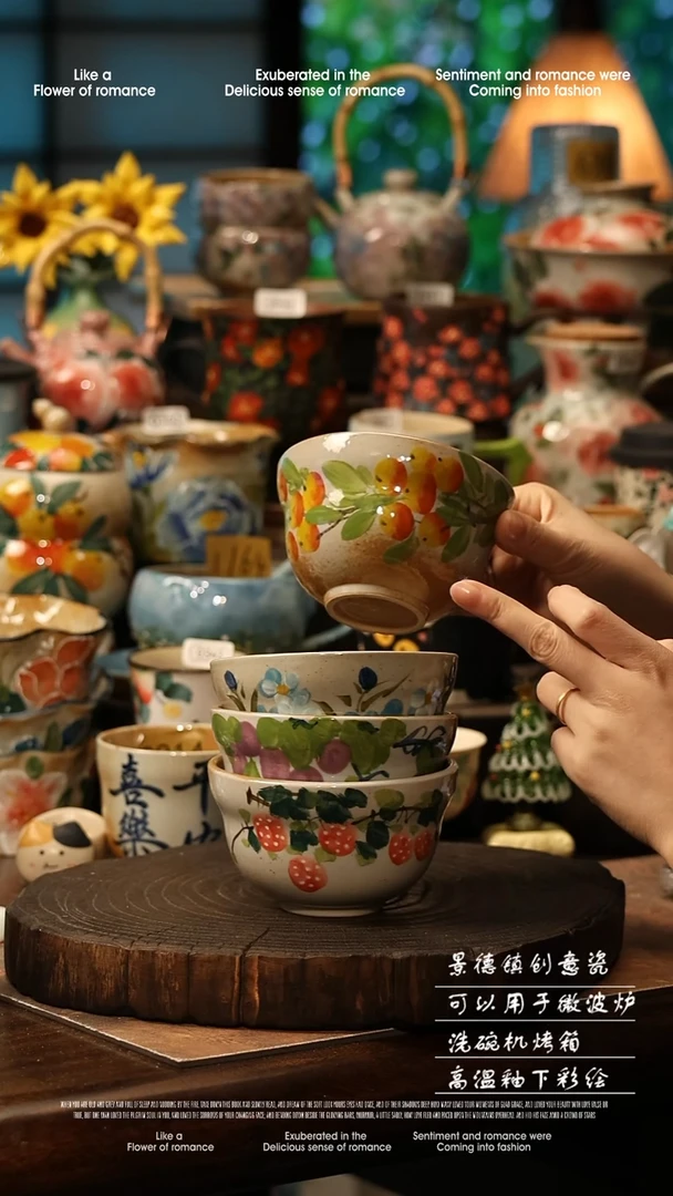 陶瓷四件套景德镇高温釉下彩手工手绘款式