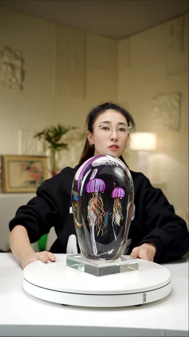 手工艺品琉璃金红色双头水母摆件