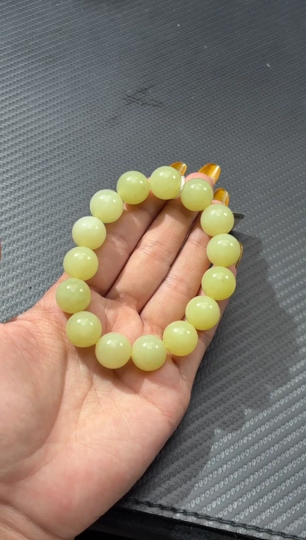 未镶嵌手链和田玉若羌黄口卡14手串微色差