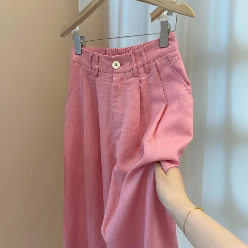 甜酷树莓粉休闲阔腿裤女2025秋季新款宽松时尚高腰显瘦百搭直筒裤