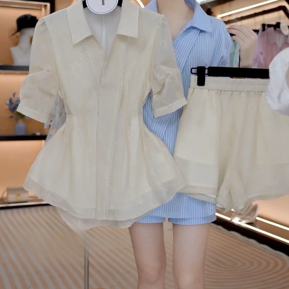 “墨竹听风”夏季国风新款气质个性遮肉显瘦衬衫套装C5183