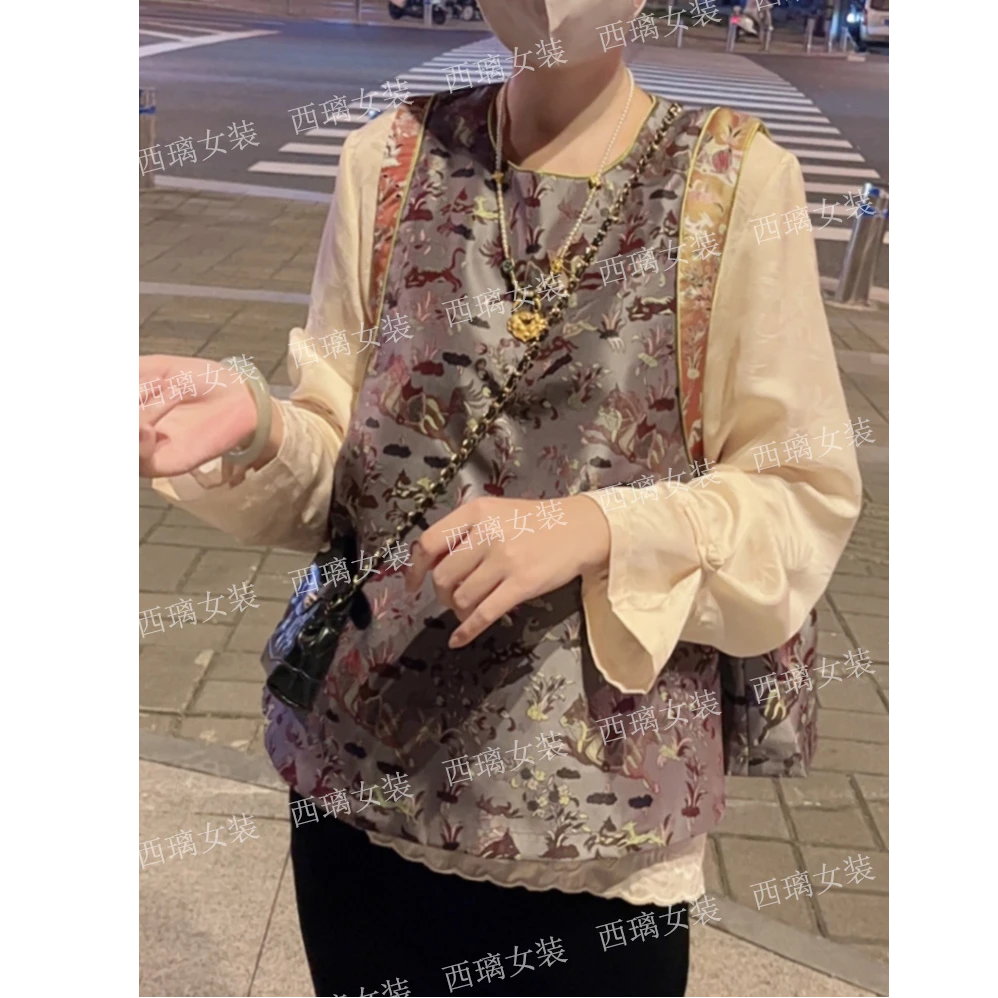 【翠锦】提花秋季马夹新中式中国风马甲女士高级感坎肩气质复古