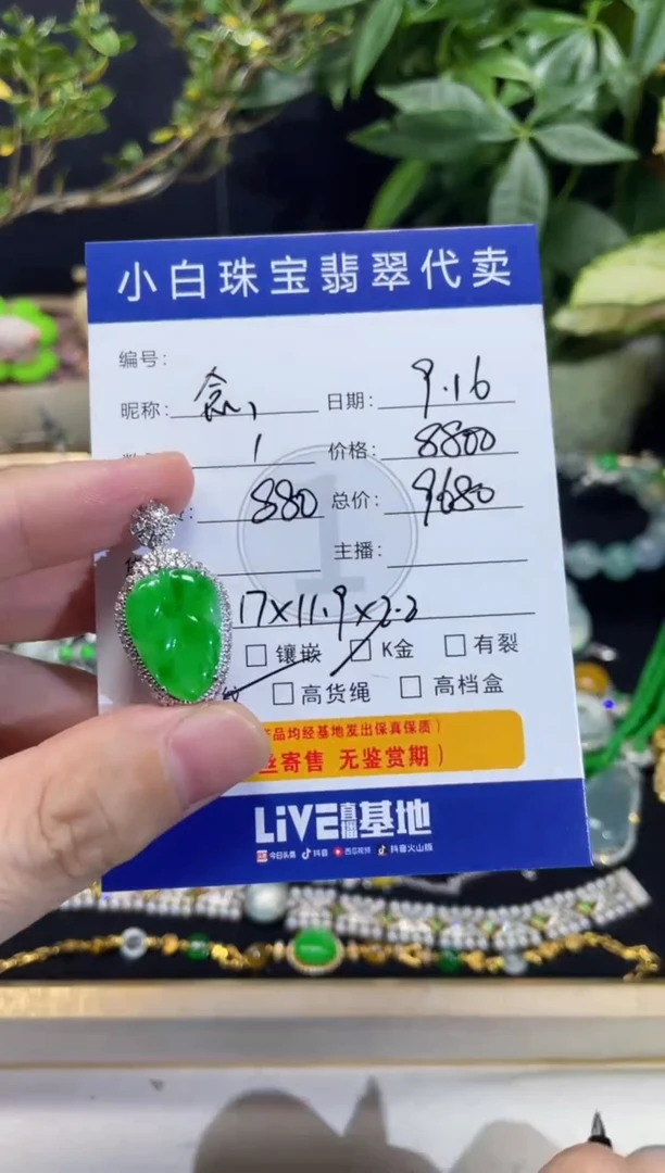 吊坠(不含链)18K金镶嵌翡翠念*吊坠