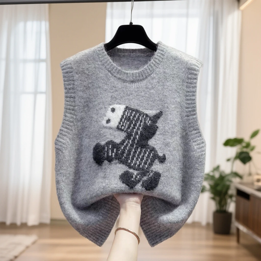 圆领纯色针织马甲背心时尚女装洋气套头叠穿百搭秋冬马夹毛衣坎肩
