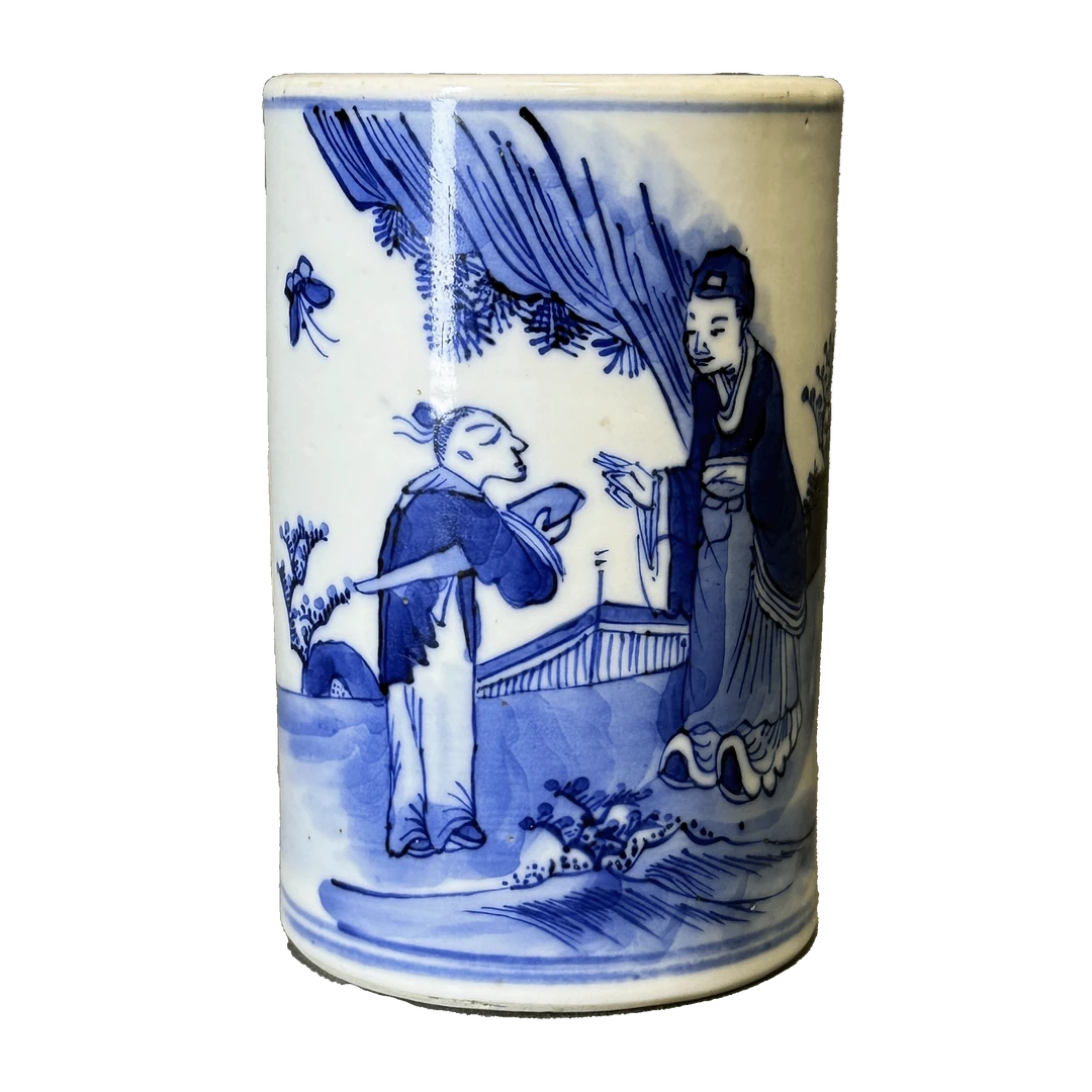 25020416t青花人物故事笔筒