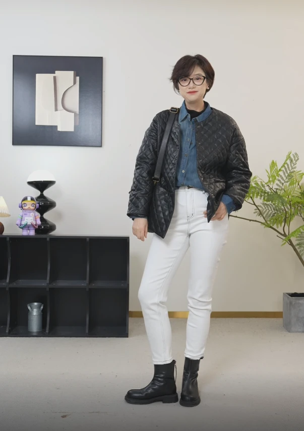 【U.M】巴黎旧梦圆领菱格羊皮棉服保暖精致显瘦