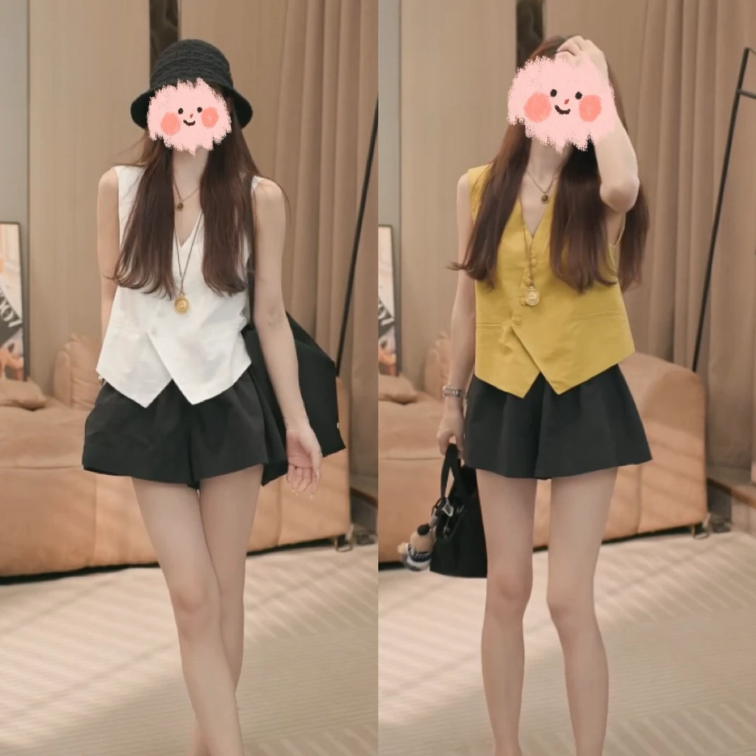 2025夏季新款时尚洋气穿搭无袖气质背心百搭马甲衬衫透气高腰短裤