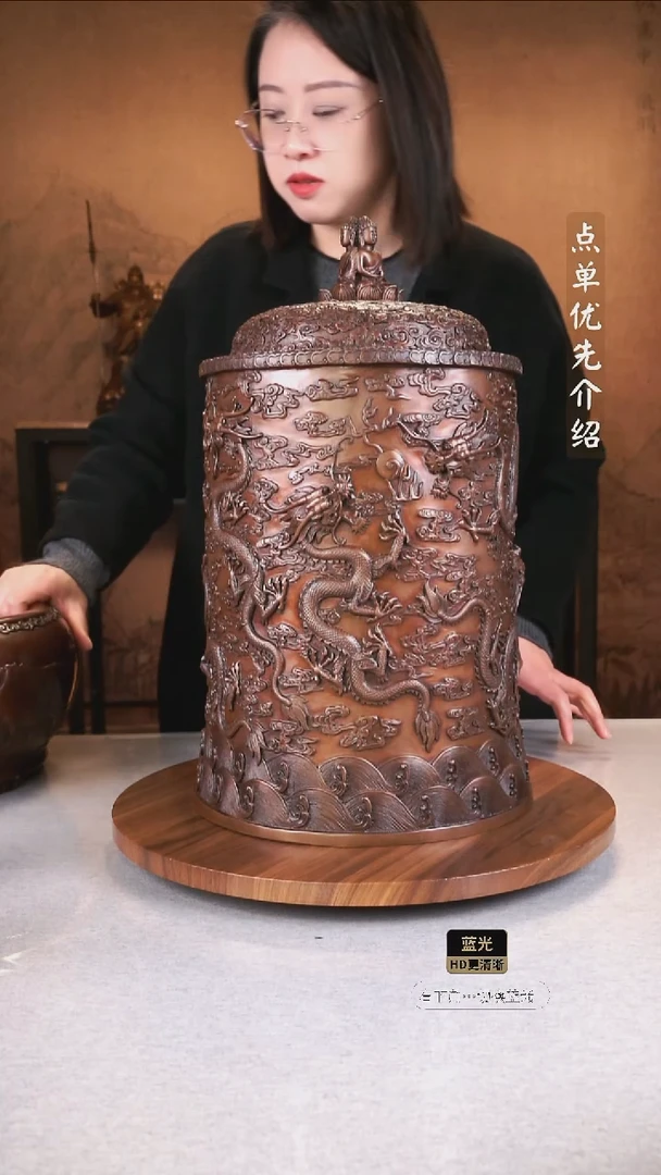 铜七*@紫铜材质  三佛钮九龙罐
