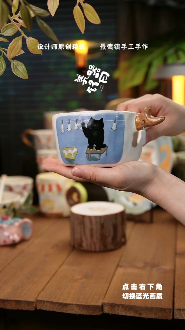 摆件030猫猫晾袜子手工陶瓷