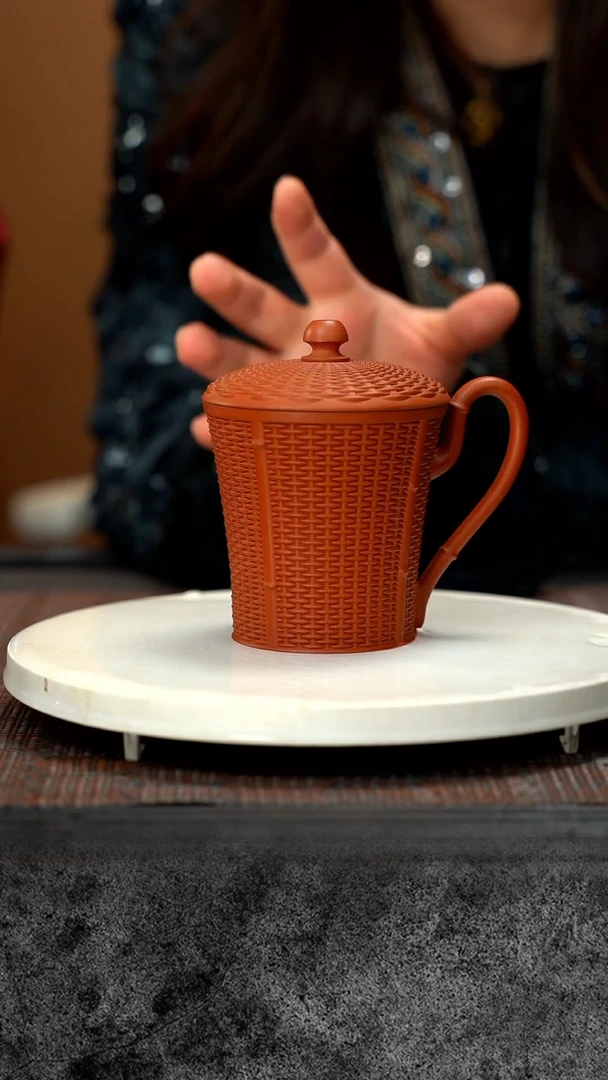 【闪购商品】紫砂茶壶竹编盖杯 朱泥 QMJ