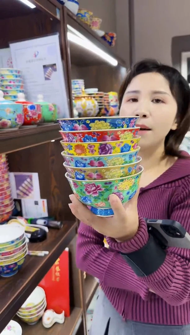 珐琅5英寸饭碗6个景德镇陶瓷