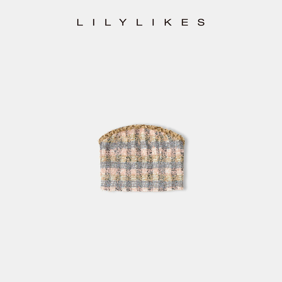【LILYLIKES】撞色格纹小香风气质抹胸修身名媛风上衣