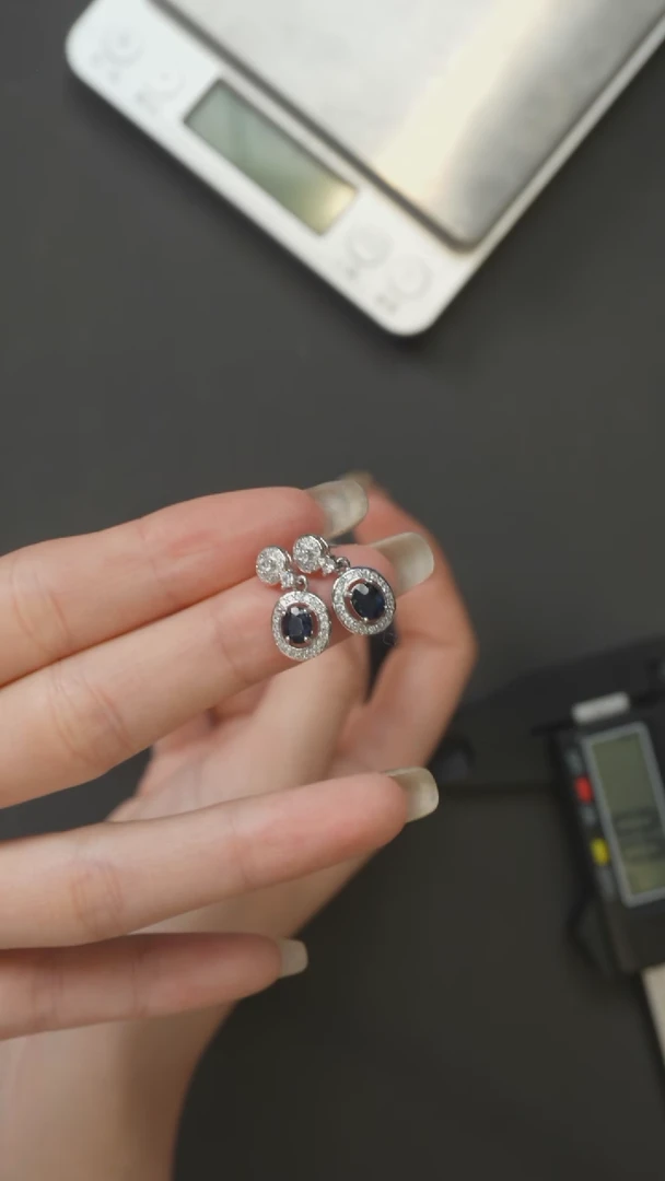 【闪购商品】蓝宝石耳饰银S925镶嵌XQL-55发一对