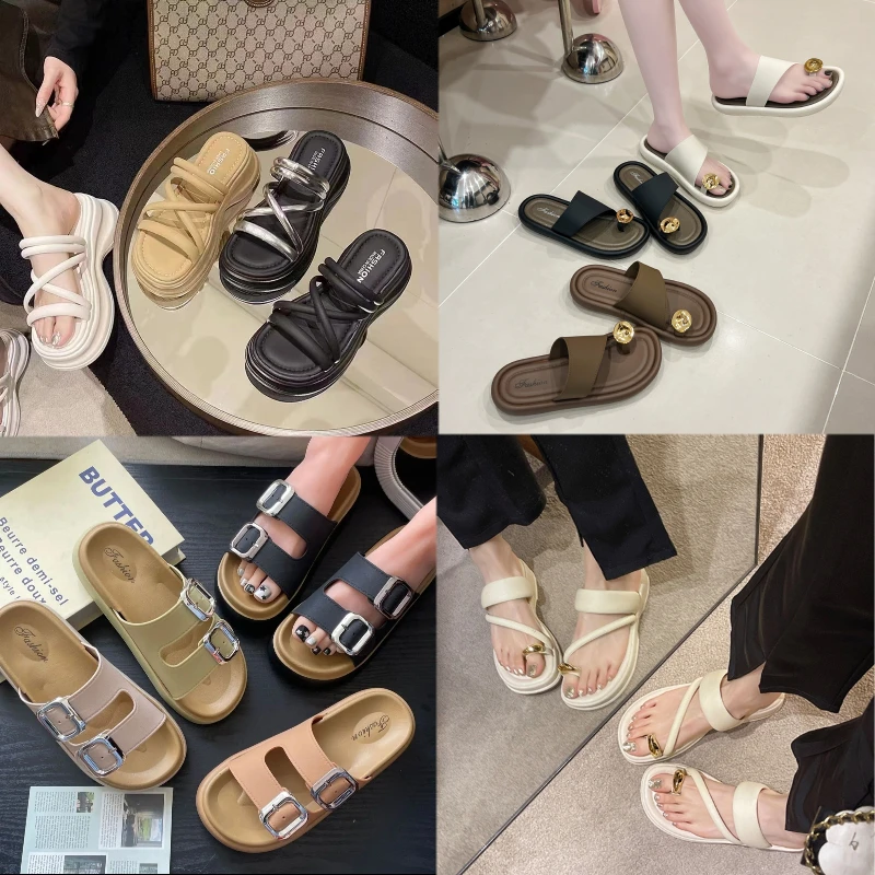 【疯狂女鞋撤柜款001-464】爆款时尚百搭网红外穿蝴蝶结女毛毛拖鞋