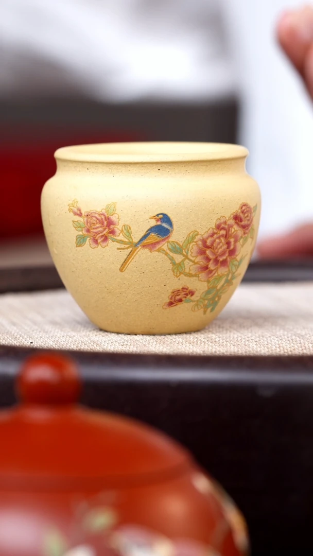 茶壶紫砂本山段花鸟小缸杯