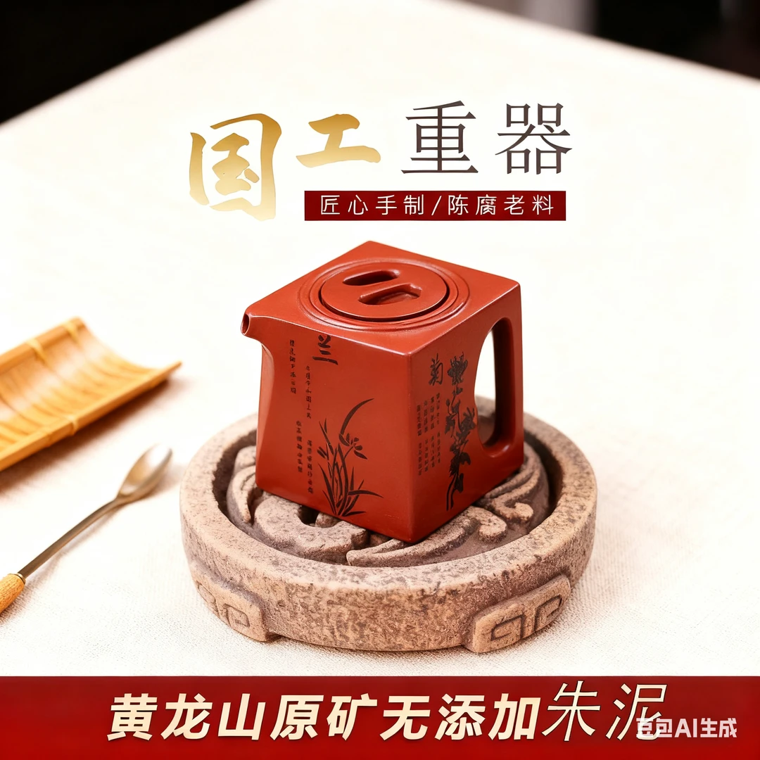 名家手工刻绘梅兰竹菊朱泥紫砂阳羡四方高档复古家用功夫茶具