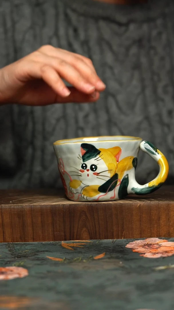 杯釉下彩手工手绘同款陶器