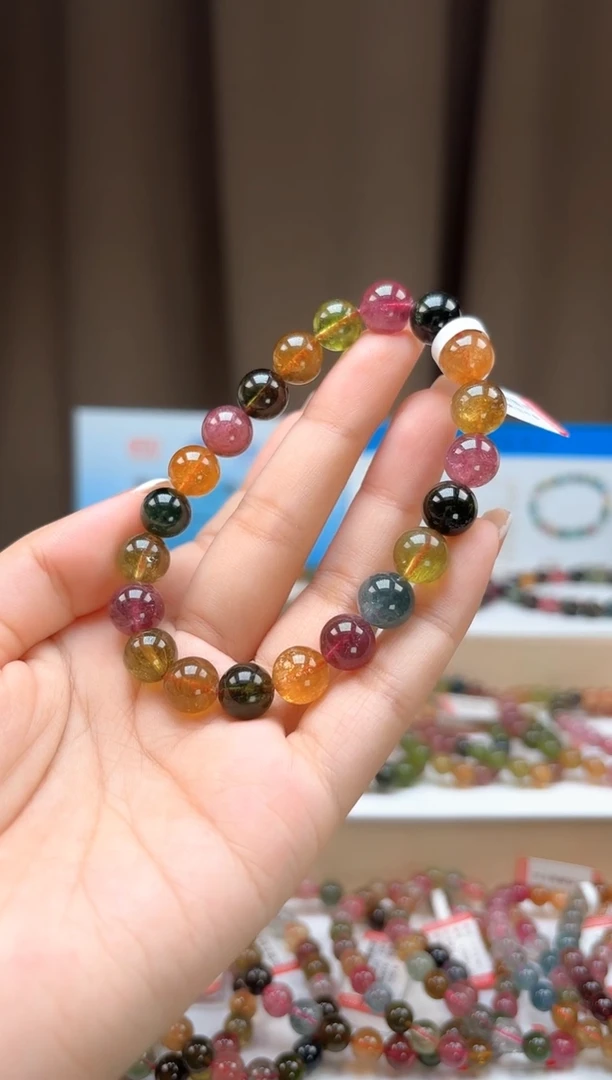 未镶嵌手串碧玺9.3mm巴西老料玻璃体糖果色碧玺单圈手串