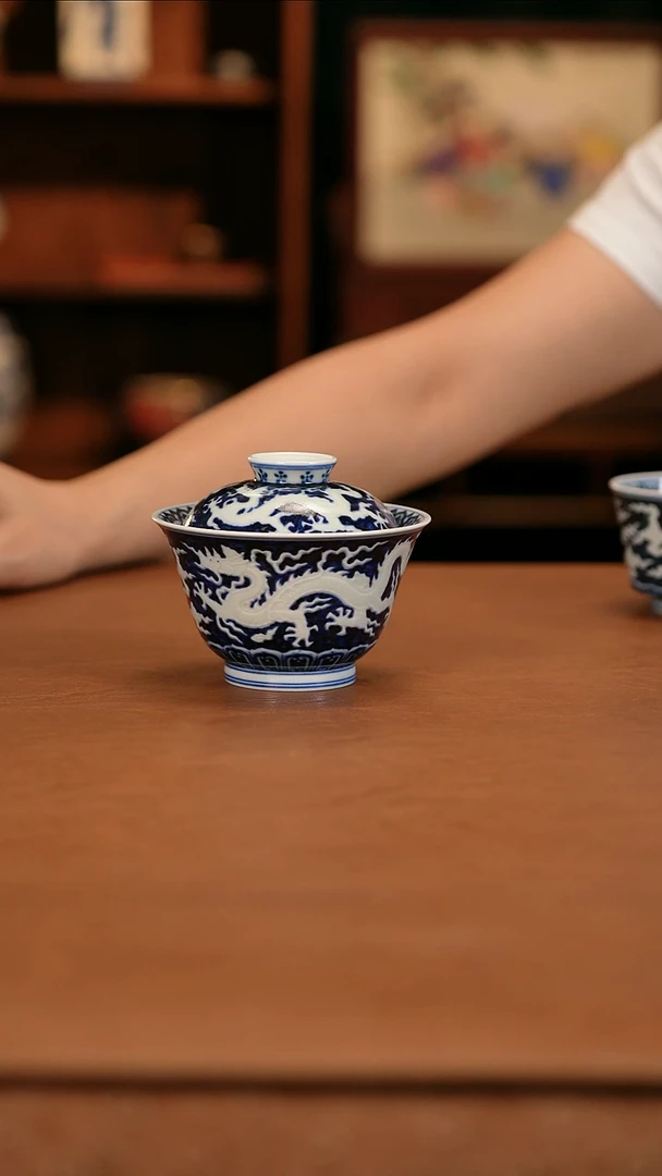 v**z舜瓷天工一品半刀泥龙盖碗