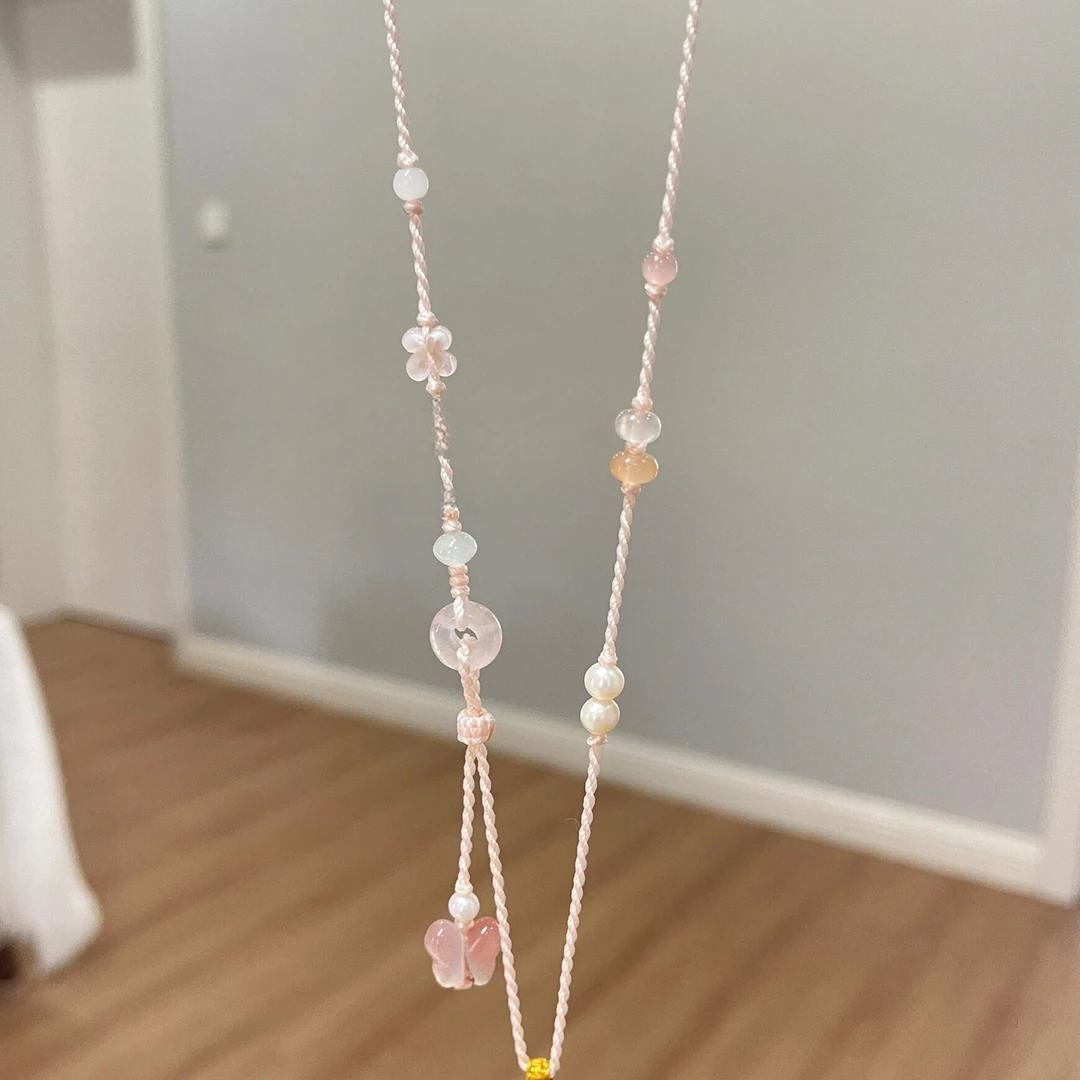 非金属布艺项链 「樱花粉」新中式葫芦编绳项链diy女平安扣吊坠编绳