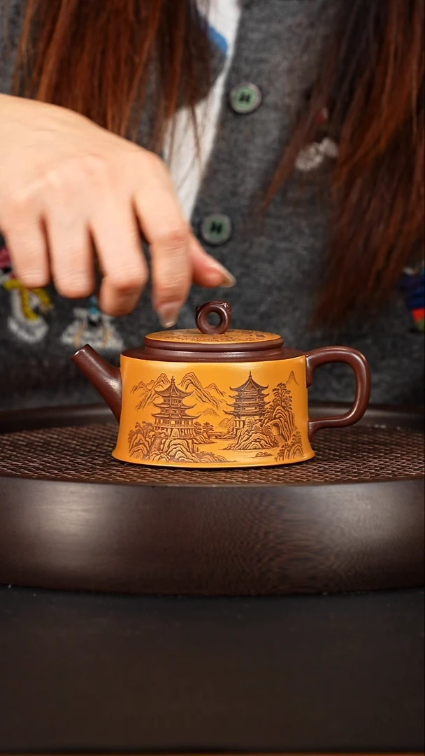 茶壶紫砂 宜兴紫砂壶底漕清双色井栏240cc