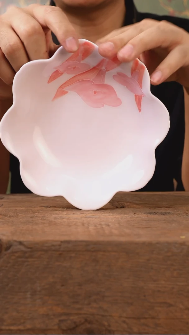 手绘玉泥-牵牛花瓣型壶承（16*3cm）