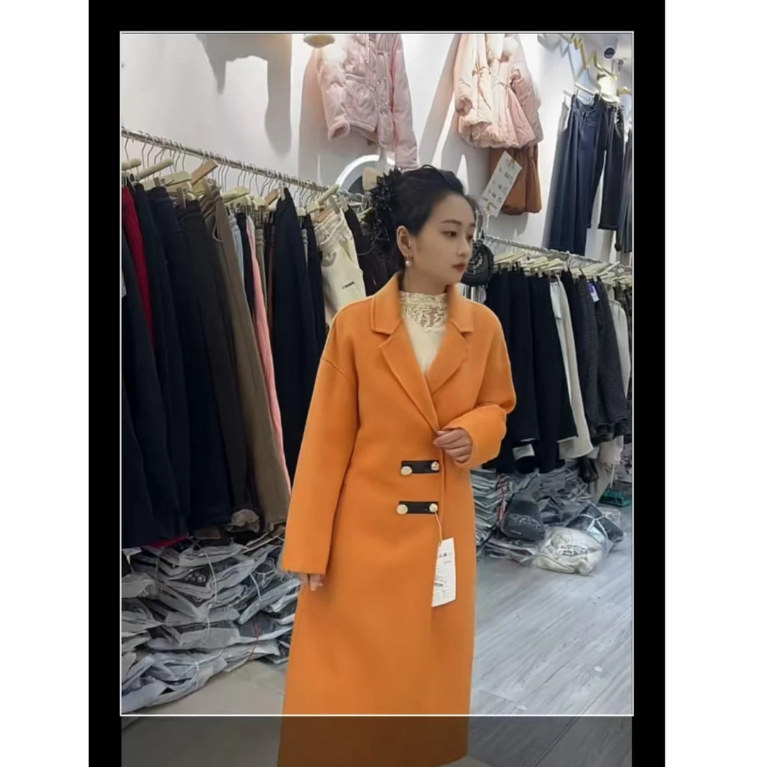 10912#秋冬新款时尚百搭气质长款毛呢大衣