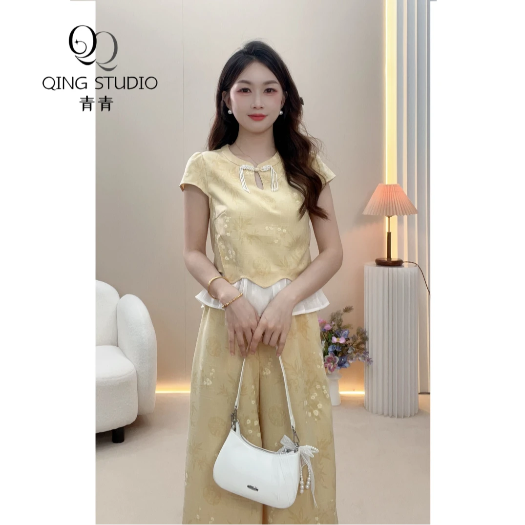 【青青定制】小个子夏季气质重工时尚套装国风上下套装