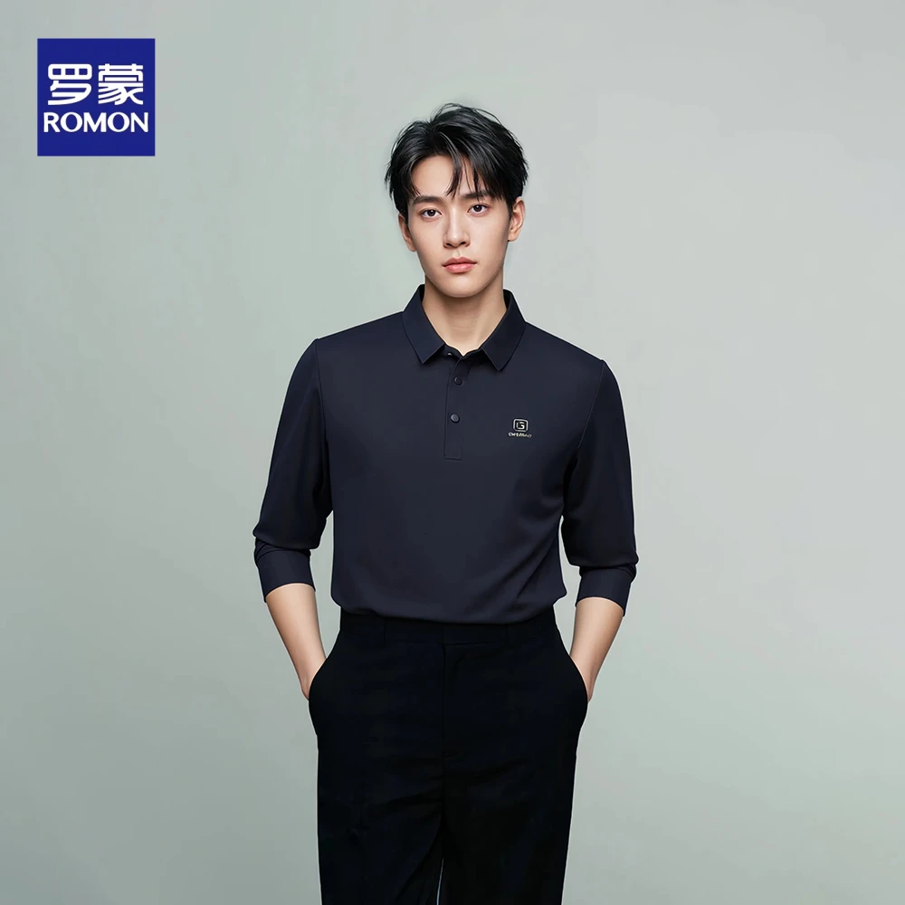 罗蒙长袖舒适贴身polo时尚男士高档秋季商务翻领polo衫901