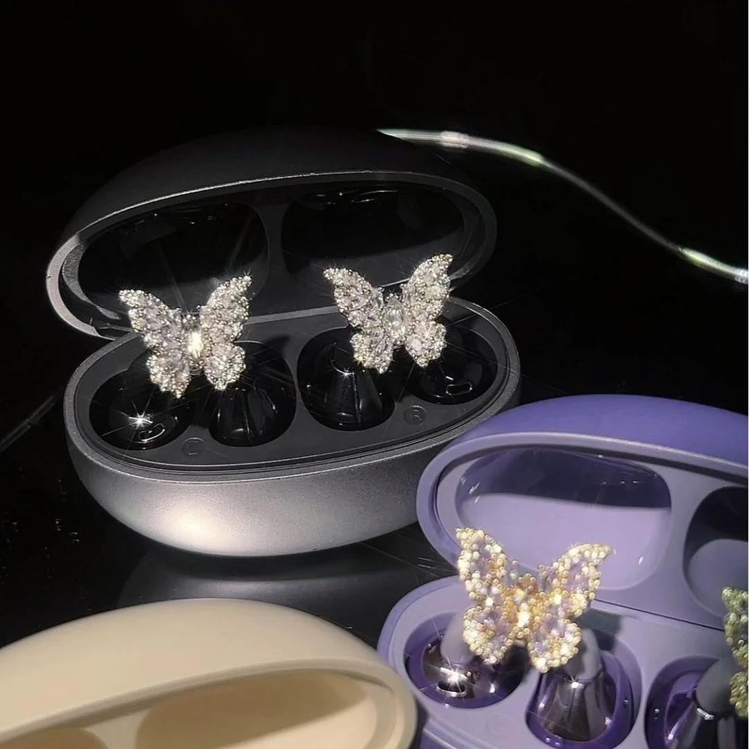 银色蝴蝶耳机夹扣卡扣小众设计夏季女款百搭简约气质时尚耳机配饰