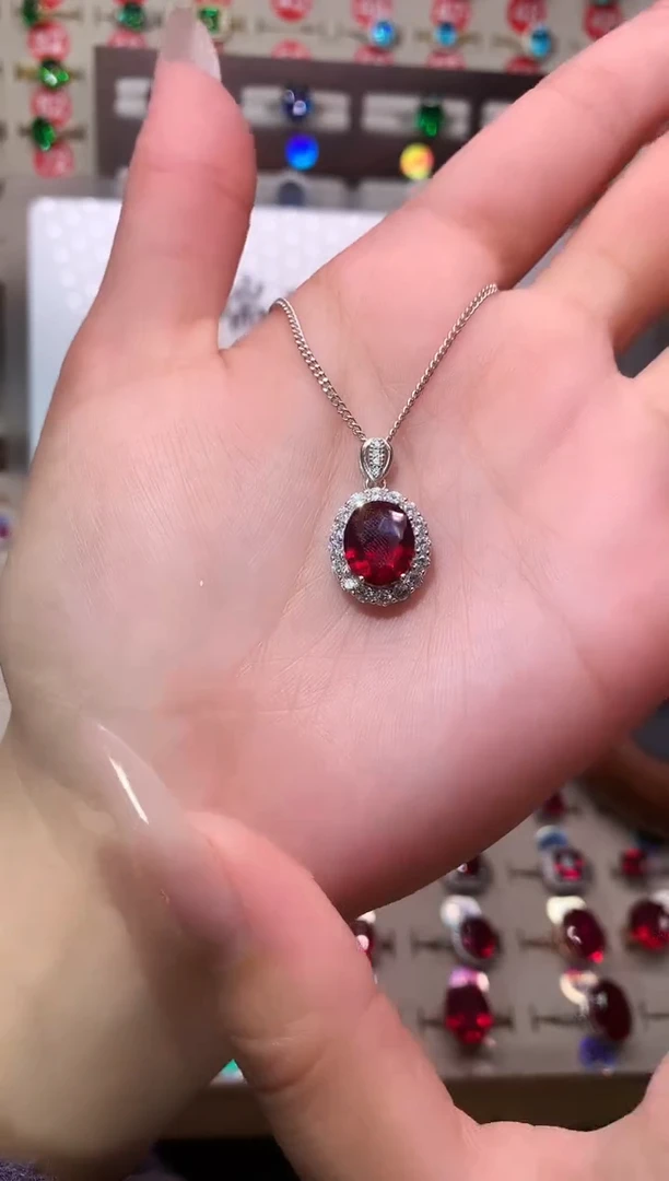吊坠(赠链)银S925镶嵌红宝石8*10 酒红 银托