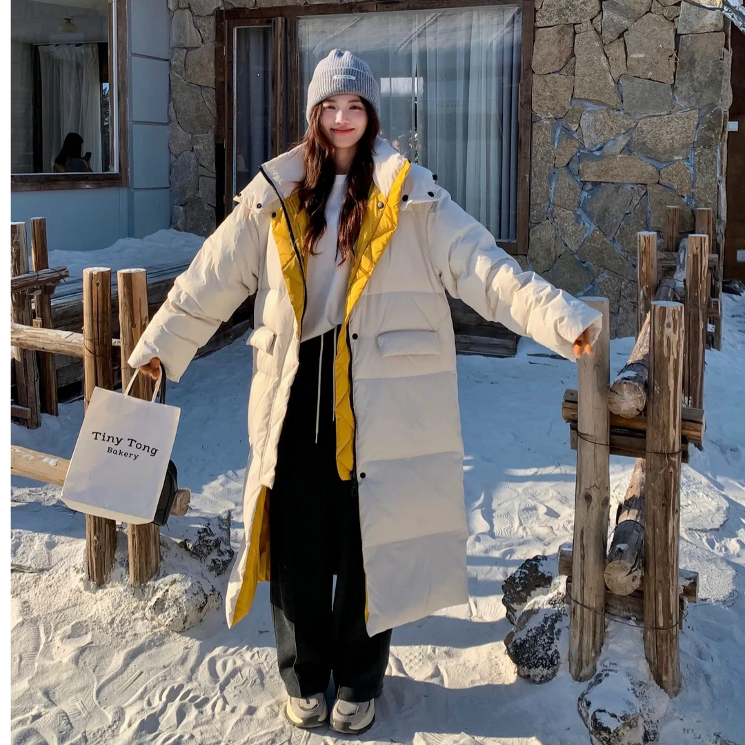 【超长款大被子】羽绒服女宽松加厚白鸭绒情侣款外套黑色