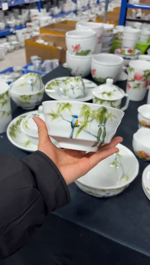 景德镇高温陶瓷食品级手绘釉中彩-小高脚