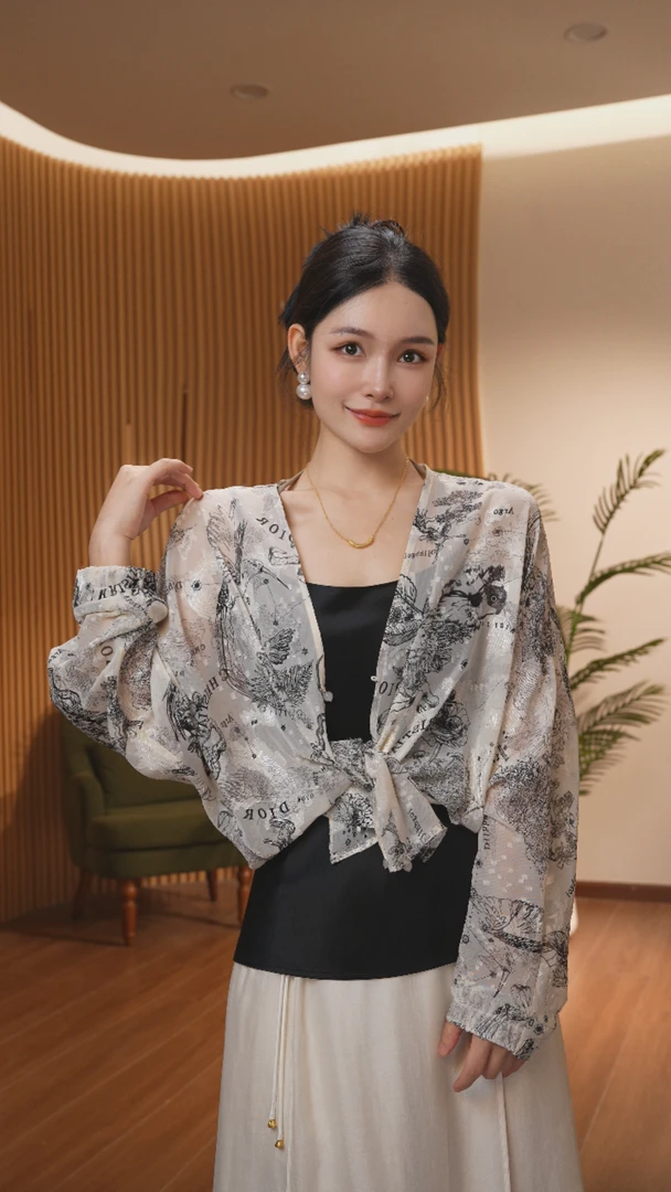 李翠专属-随意的风  25年夏季飘逸风轻纱显瘦防晒小衬衫DZ1114