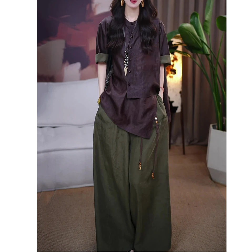 设计感时尚夏季女装套装2025夏季新款轻奢气质宽松显瘦衬衫+长裤