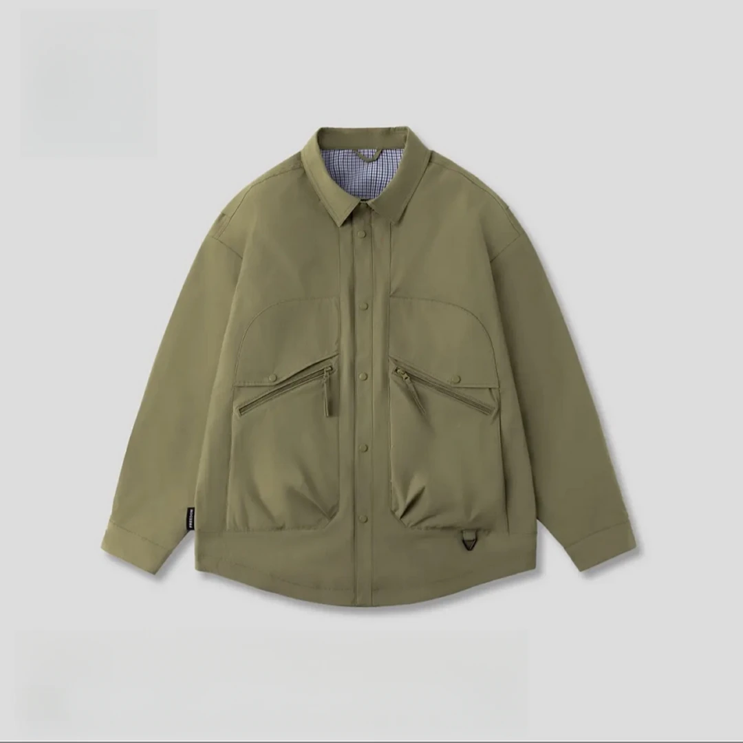 9803#工装春季新品夹克假两件设计师翻领衬衣外套
