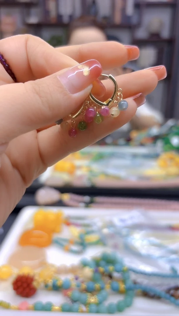 【闪购商品】碧玺耳饰14K金镶嵌耳饰E424