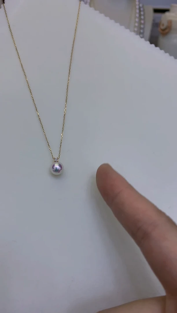 18K金镶嵌海水珍珠饰品7-8钻石王妃吊坠赠银链