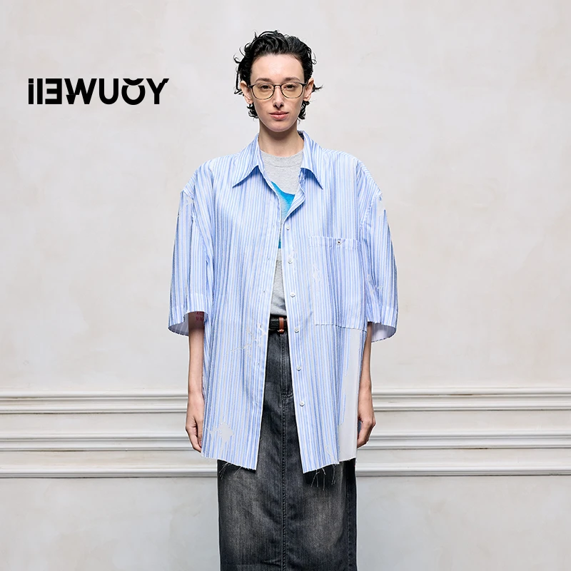 有尾YOUWEI 条纹印象裂缝烧花短袖衬衫Y1425203