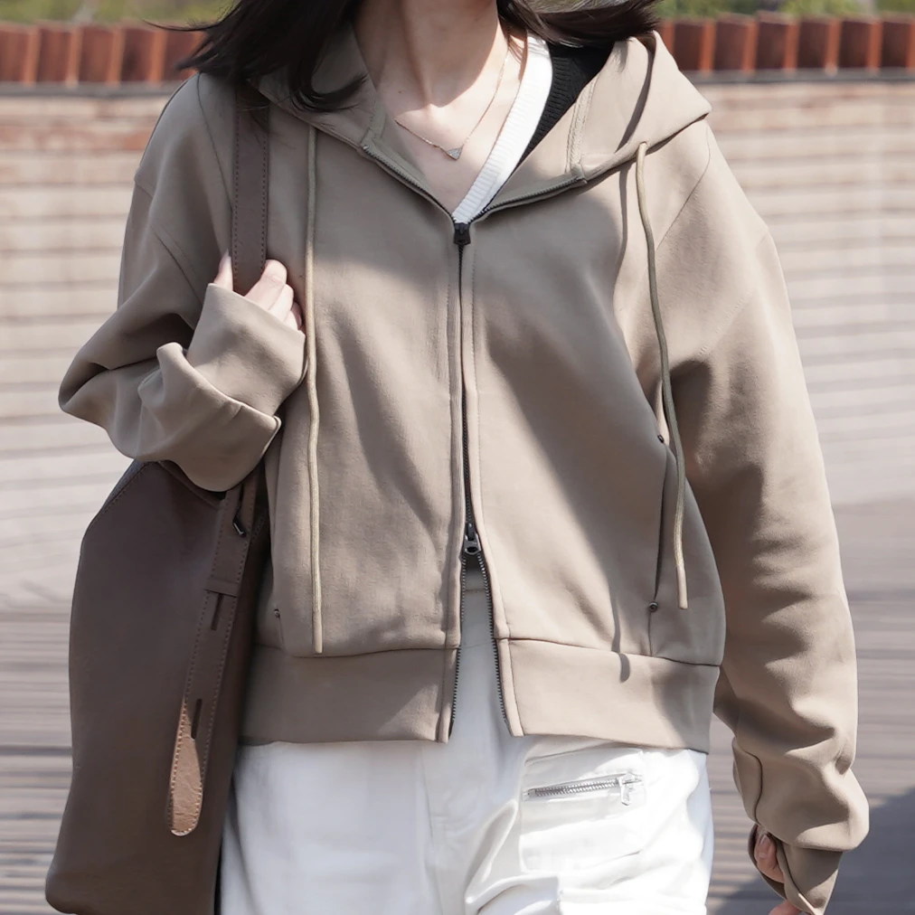 HFY010早春新款云感外套蓬松双开拉链连帽春季上衣女外套设计师款