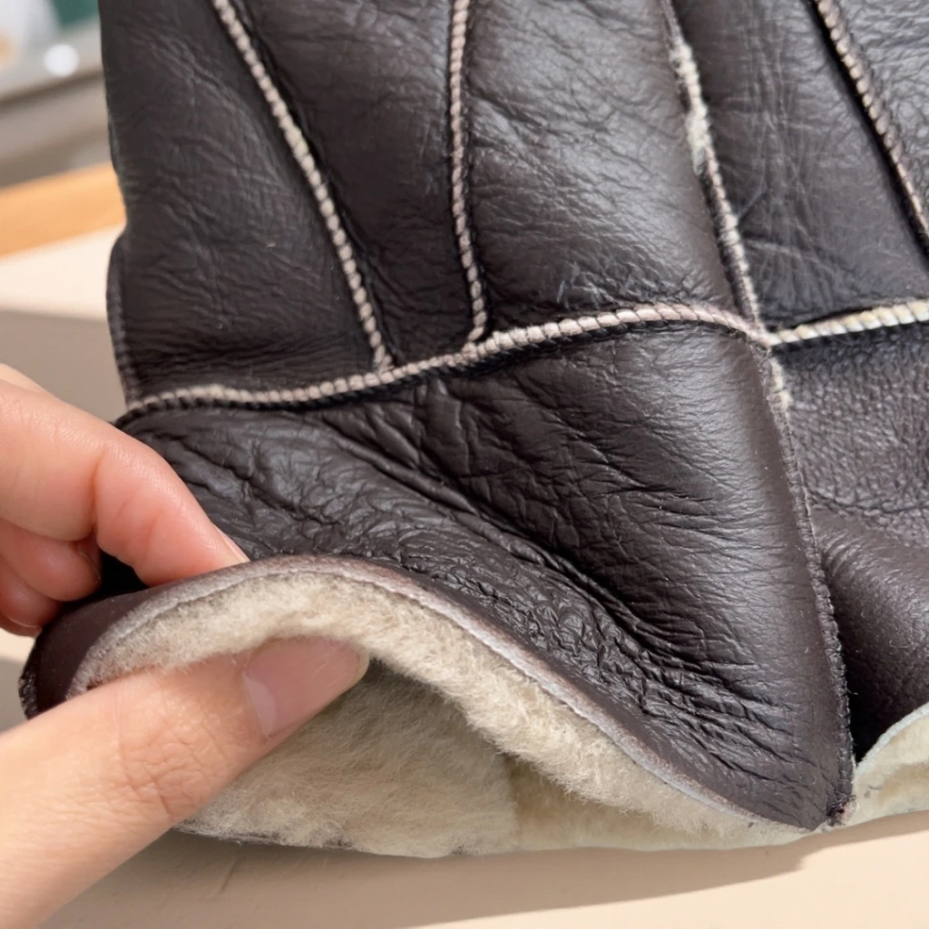 真羊皮皮毛一体100%皮手套真皮男女通用分指款手套休闲冬季加厚